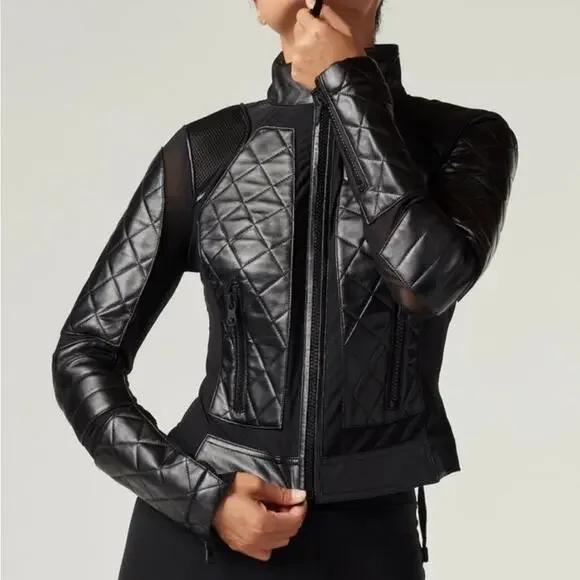 Blanc Noir Classic Leather Mesh Moto Jacket Black sz M